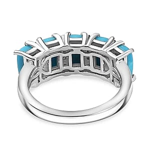 Sleeping Beauty Turquoise and White Zircon 2.31 ctw Band Ring in Rhodium Over Sterling Silver (Size 5.5)