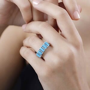 Sleeping Beauty Turquoise and White Zircon 2.32 ctw Band Ring in Rhodium Over Sterling Silver (Size 6.5)