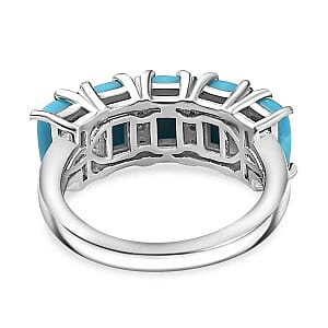 Sleeping Beauty Turquoise and White Zircon 2.32 ctw Band Ring in Rhodium Over Sterling Silver (Size 6.5)