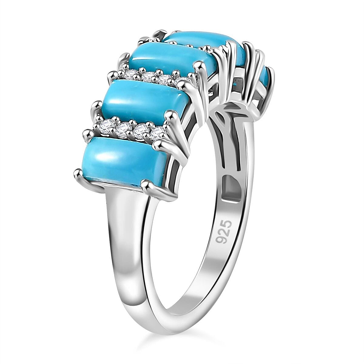 Sleeping Beauty Turquoise and White Zircon 2.31 ctw Band Ring in Rhodium Over Sterling Silver (Size 10)