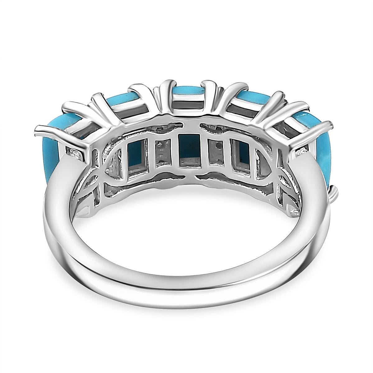 Sleeping Beauty Turquoise and White Zircon 2.31 ctw Band Ring in Rhodium Over Sterling Silver (Size 10)