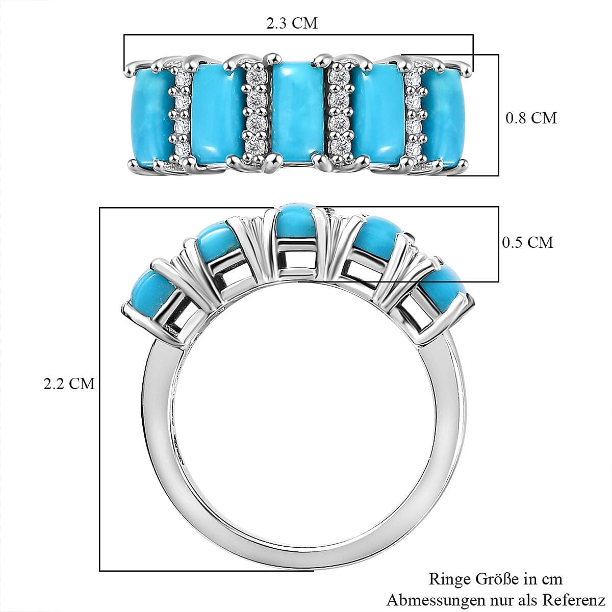 Sleeping Beauty Turquoise and White Zircon 2.31 ctw Band Ring in Rhodium Over Sterling Silver (Size 10)