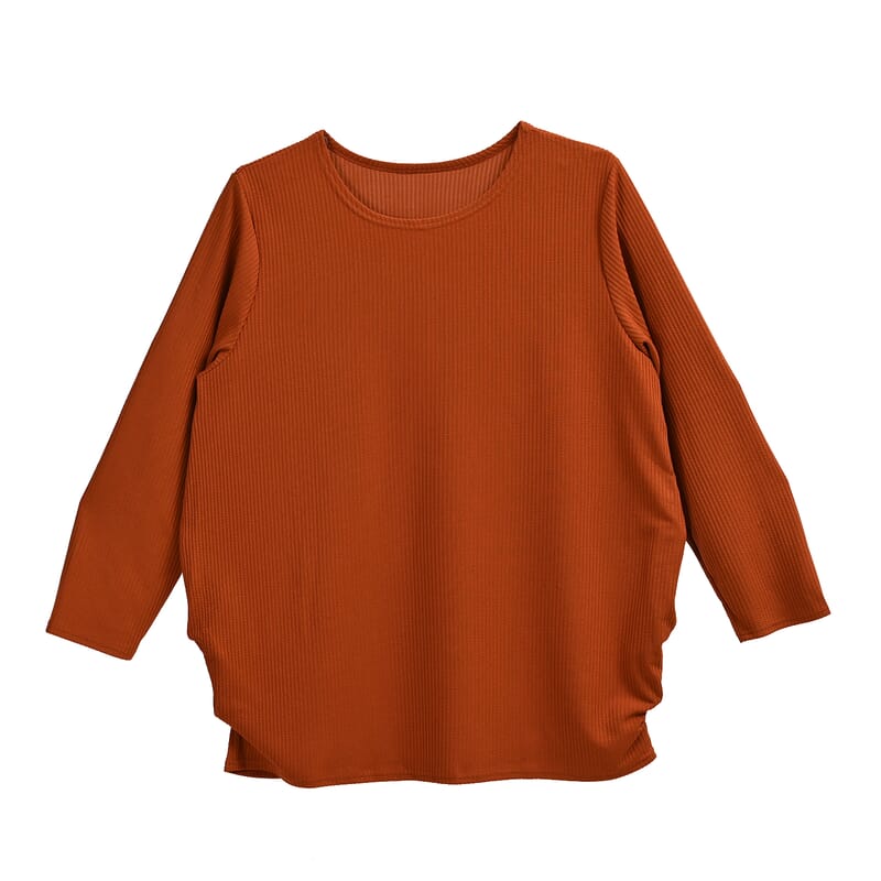 Tamsy Rust Rib Knit Long Sleeve Top - One Size Fits Most