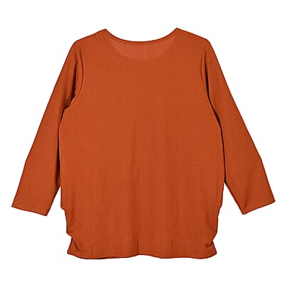 Tamsy Rust Rib Knit Long Sleeve Top - One Size Fits Most