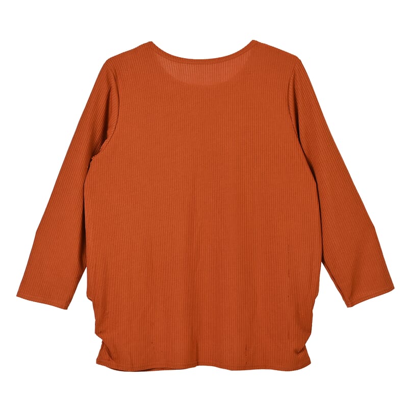 Tamsy Rust Rib Knit Long Sleeve Top - One Size Fits Most