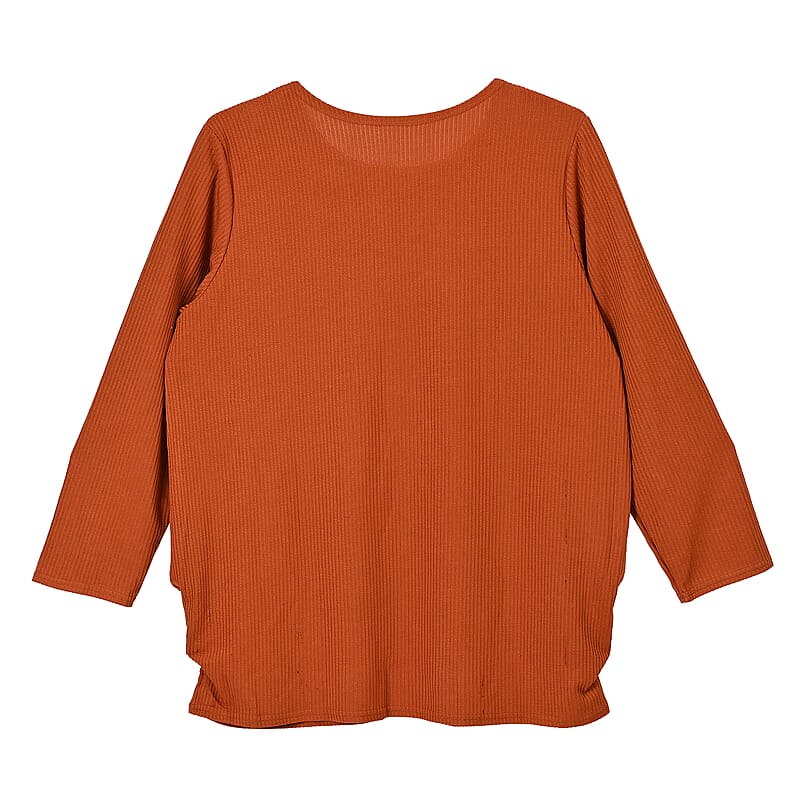 Tamsy Rust Rib Knit Long Sleeve Top - One Size Fits Most