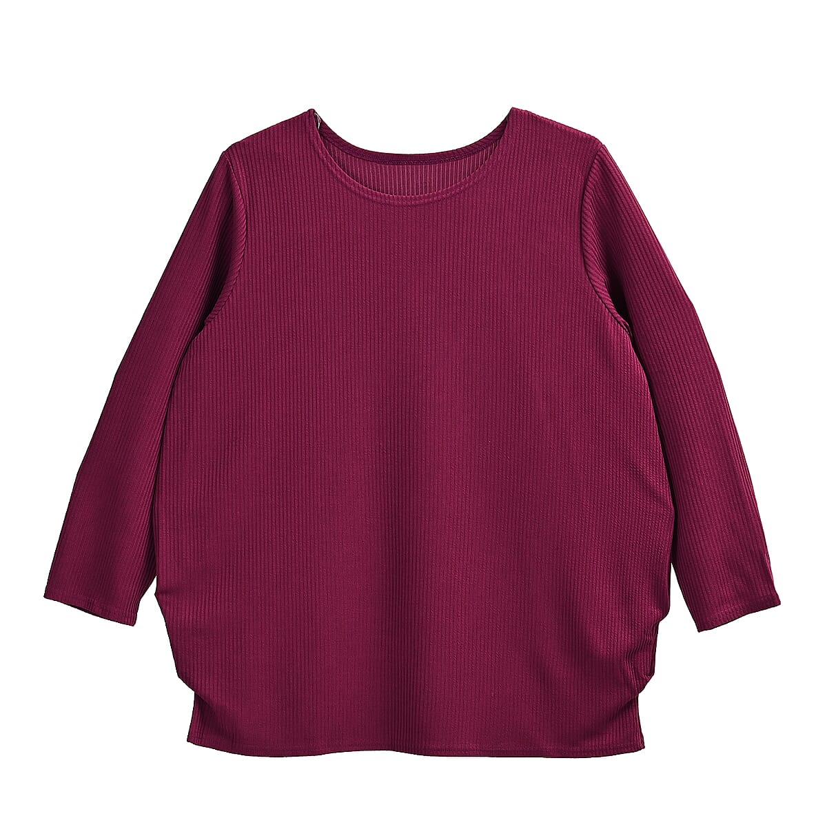 Tamsy Maroon Rib Knit Long Sleeve Top - One Size Fits Most image number 0