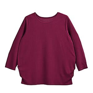Tamsy Maroon Rib Knit Long Sleeve Top - One Size Fits Most