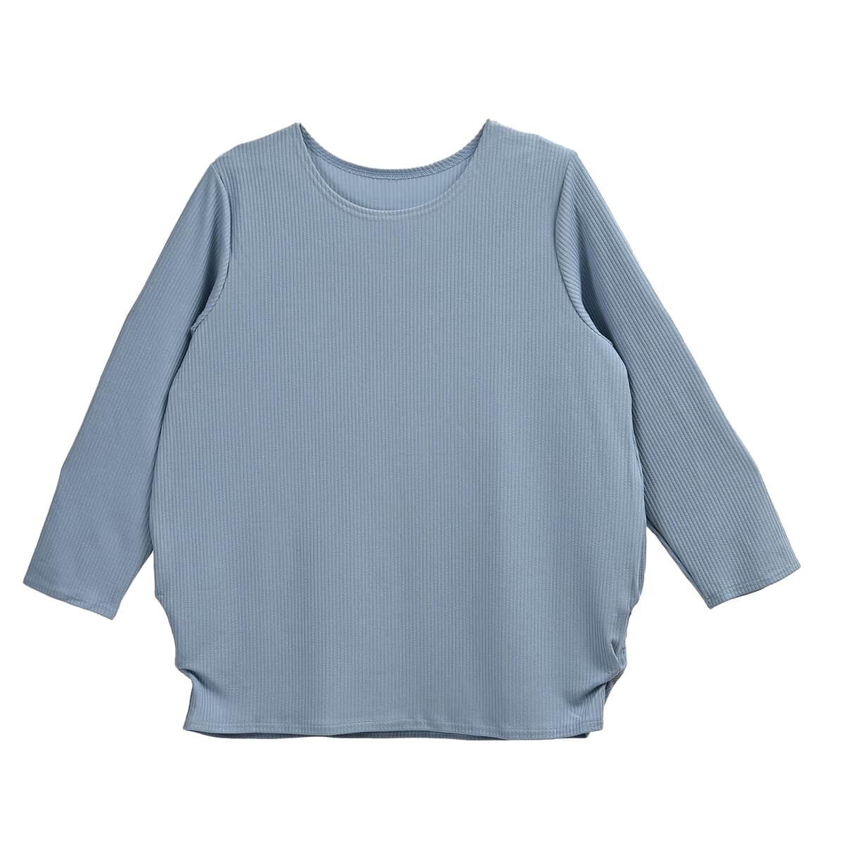 Tamsy Blue Rib Knit Long Sleeve Top - One Size Fits Most image number 0