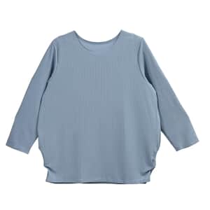 Tamsy Blue Rib Knit Long Sleeve Top - One Size Fits Most