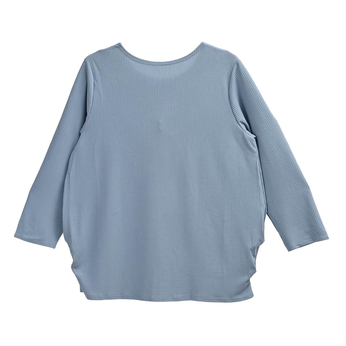 Tamsy Blue Rib Knit Long Sleeve Top - One Size Fits Most image number 1