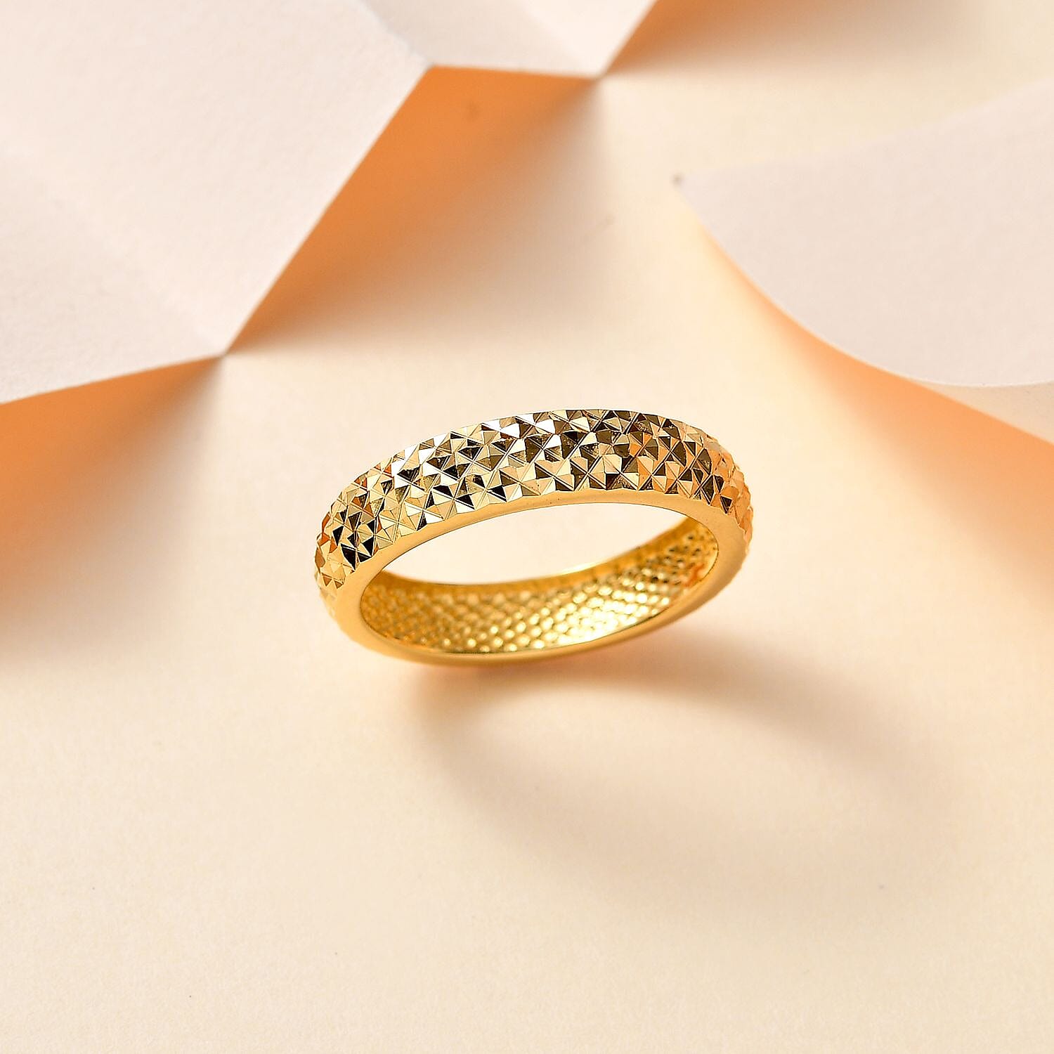 24K Vermeil Yellow Gold Over Sterling Silver Diamond-Cut Band Ring (Size 10.0) 2.20 Grams