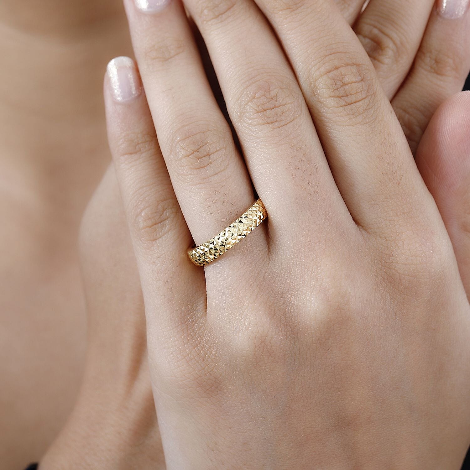 24K Vermeil Yellow Gold Over Sterling Silver Diamond-Cut Band Ring (Size 10.0) 2.20 Grams