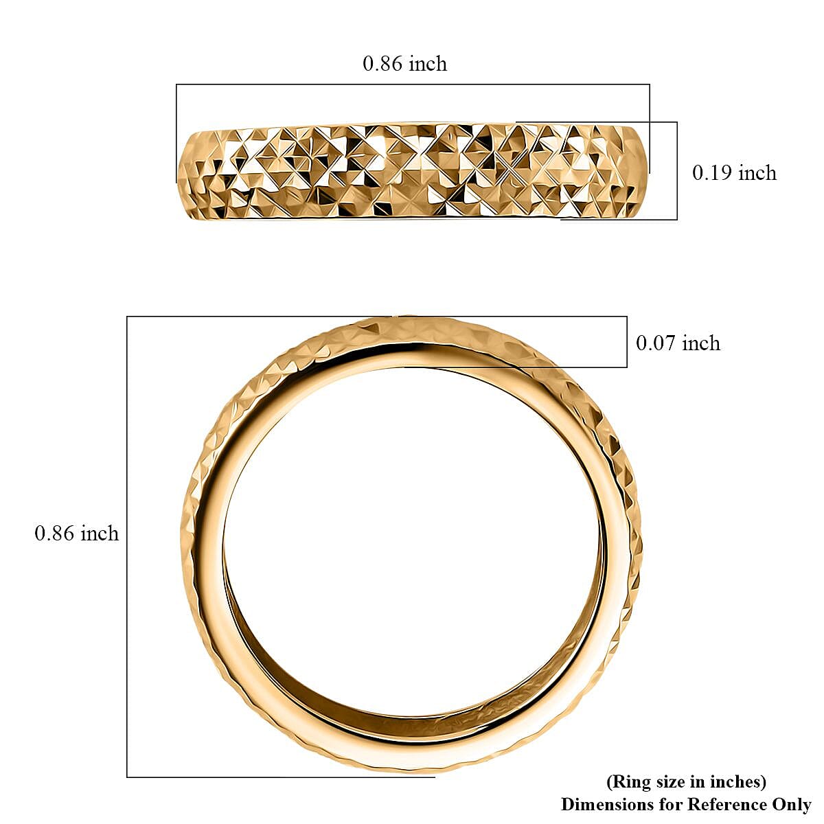 24K Vermeil Yellow Gold Over Sterling Silver Diamond-Cut Band Ring (Size 10.0) 2.20 Grams