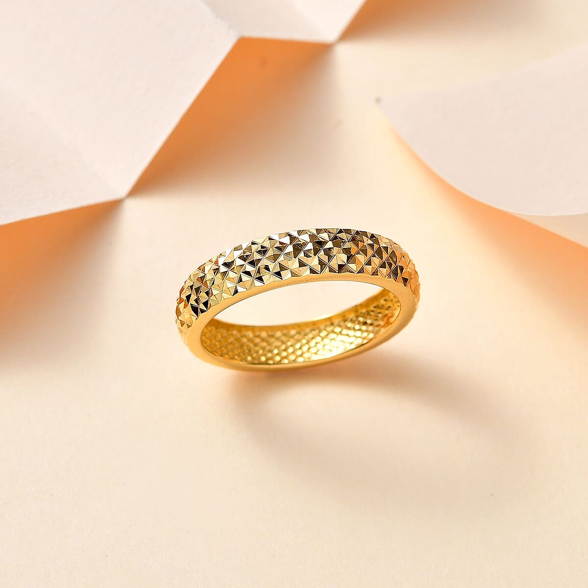 24K Vermeil Yellow Gold Over Sterling Silver Diamond-Cut Band Ring (Size 7.0) 2.60 Grams image number 1