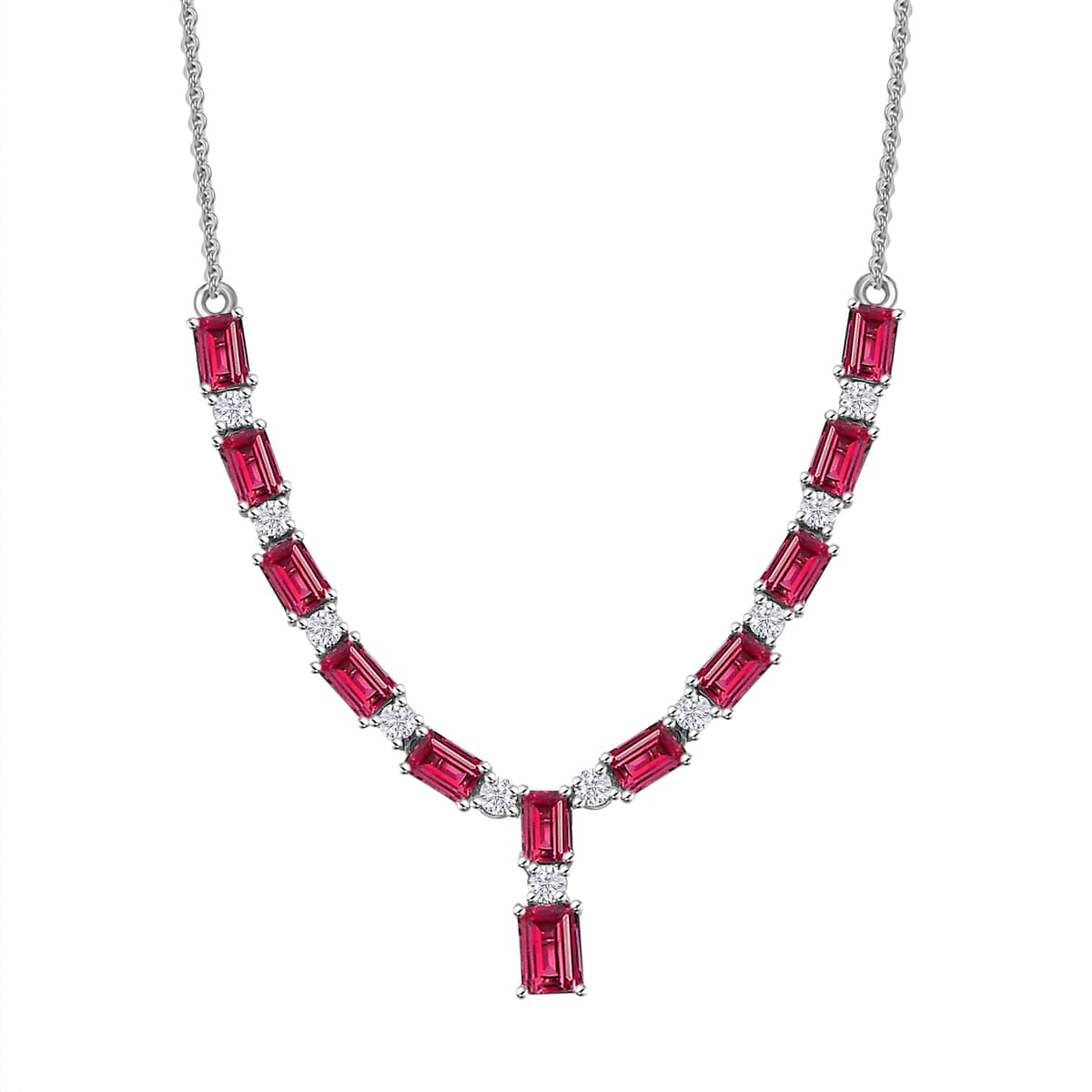 Tanzanian Wine Garnet and Moissanite Necklace 18-20 Inches in Platinum Over Sterling Silver 10.80 ctw image number 0