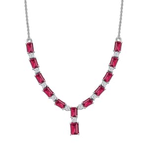 Tanzanian Wine Garnet and Moissanite Necklace 18-20 Inches in Platinum Over Sterling Silver 10.80 ctw