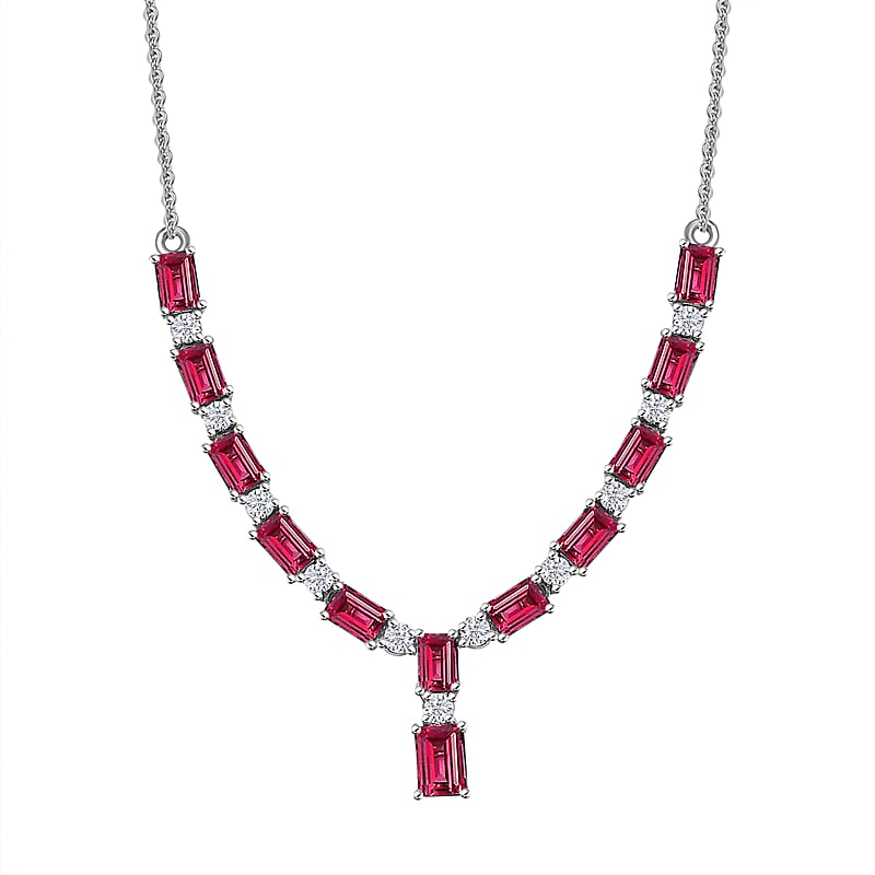 D'Joy Tanzanian Wine Garnet and Moissanite Necklace 18-20 Inches in Platinum Over Sterling Silver 10.80 ctw