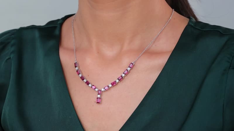 D'Joy Tanzanian Wine Garnet and Moissanite Necklace 18-20 Inches in Platinum Over Sterling Silver 10.80 ctw