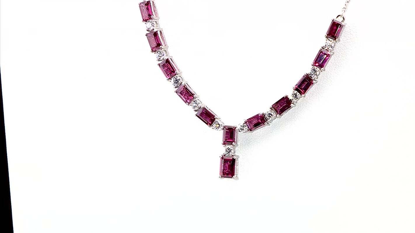 D'Joy Tanzanian Wine Garnet and Moissanite Necklace 18-20 Inches in Platinum Over Sterling Silver 10.80 ctw