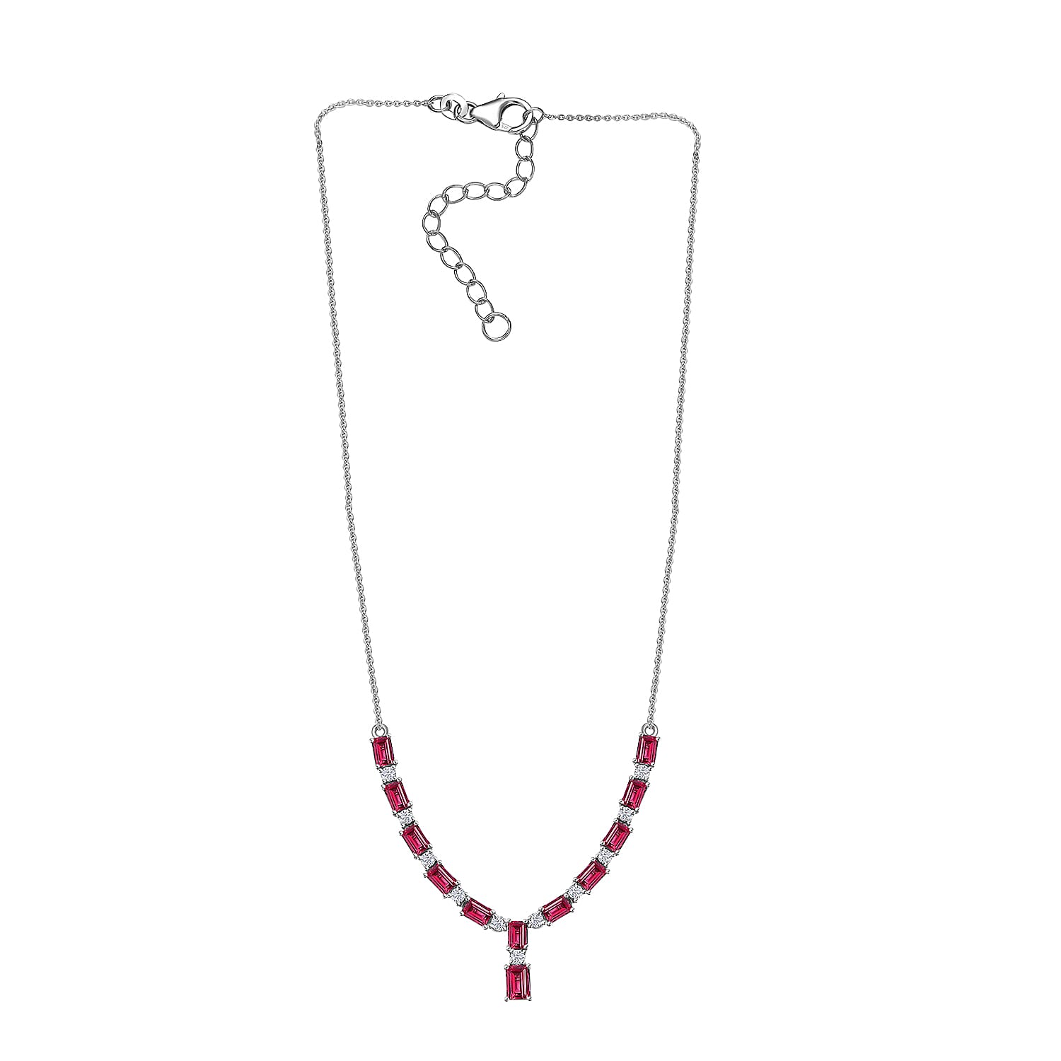 D'Joy Tanzanian Wine Garnet and Moissanite Necklace 18-20 Inches in Platinum Over Sterling Silver 10.80 ctw