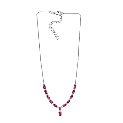 D'Joy Tanzanian Wine Garnet and Moissanite Necklace 18-20 Inches in Platinum Over Sterling Silver 10.80 ctw