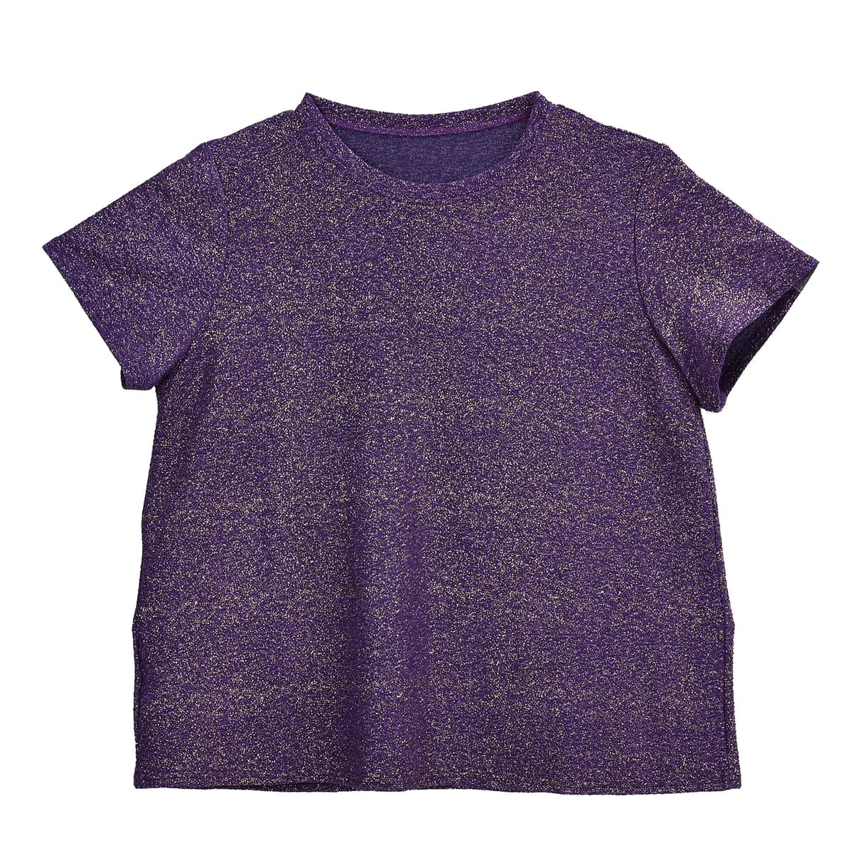 TLV Purple Glitter Crew Neck Short Sleeved Top image number 0