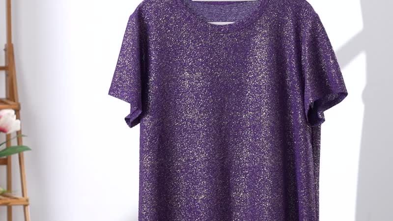 TLV Purple Glitter Crew Neck Short Sleeved Top