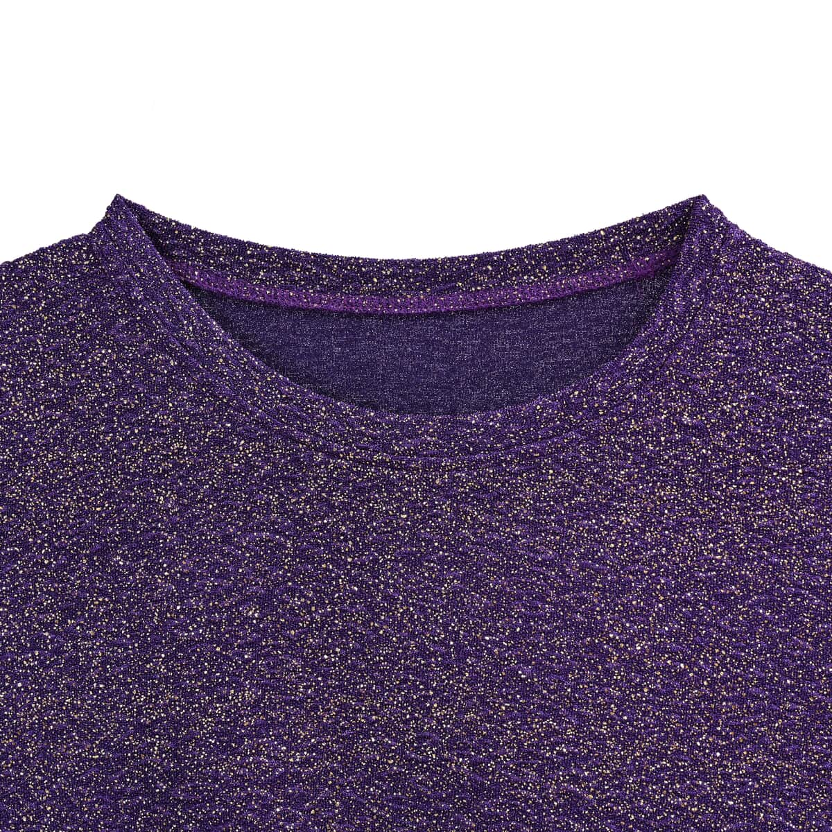 TLV Purple Glitter Crew Neck Short Sleeved Top image number 2