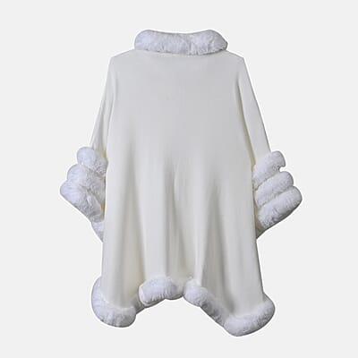 Alpine White Faux Fur Triple Trim Luxury Ruana - One Size Fits Most