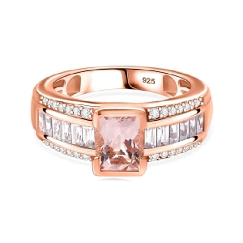 Morganite and White Zircon 2.47 ctw Ring in 18K Vermeil Rose Gold Over Sterling Silver (Size 9.0)