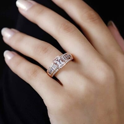 Morganite and White Zircon 2.47 ctw Ring in 18K Vermeil Rose Gold Over Sterling Silver (Size 9.0)
