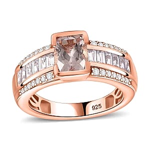 Morganite and White Zircon 2.47 ctw Ring in 18K Vermeil Rose Gold Over Sterling Silver (Size 9.0)