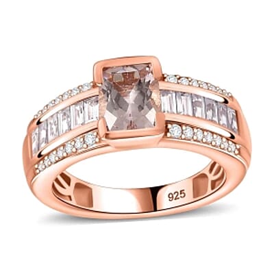 Morganite and White Zircon 2.47 ctw Ring in 18K Vermeil Rose Gold Over Sterling Silver (Size 9.0)