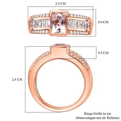 Morganite and White Zircon 2.47 ctw Ring in 18K Vermeil Rose Gold Over Sterling Silver (Size 9.0)