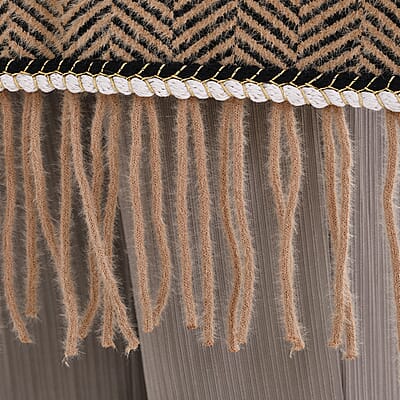 Brown Chevron Faux Fur Ruana with Rope Trim, Fringe and Pockets - One Size Fits Most