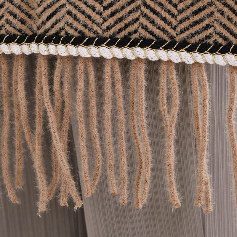 Brown Chevron Faux Fur Ruana with Rope Trim, Fringe and Pockets - One Size Fits Most