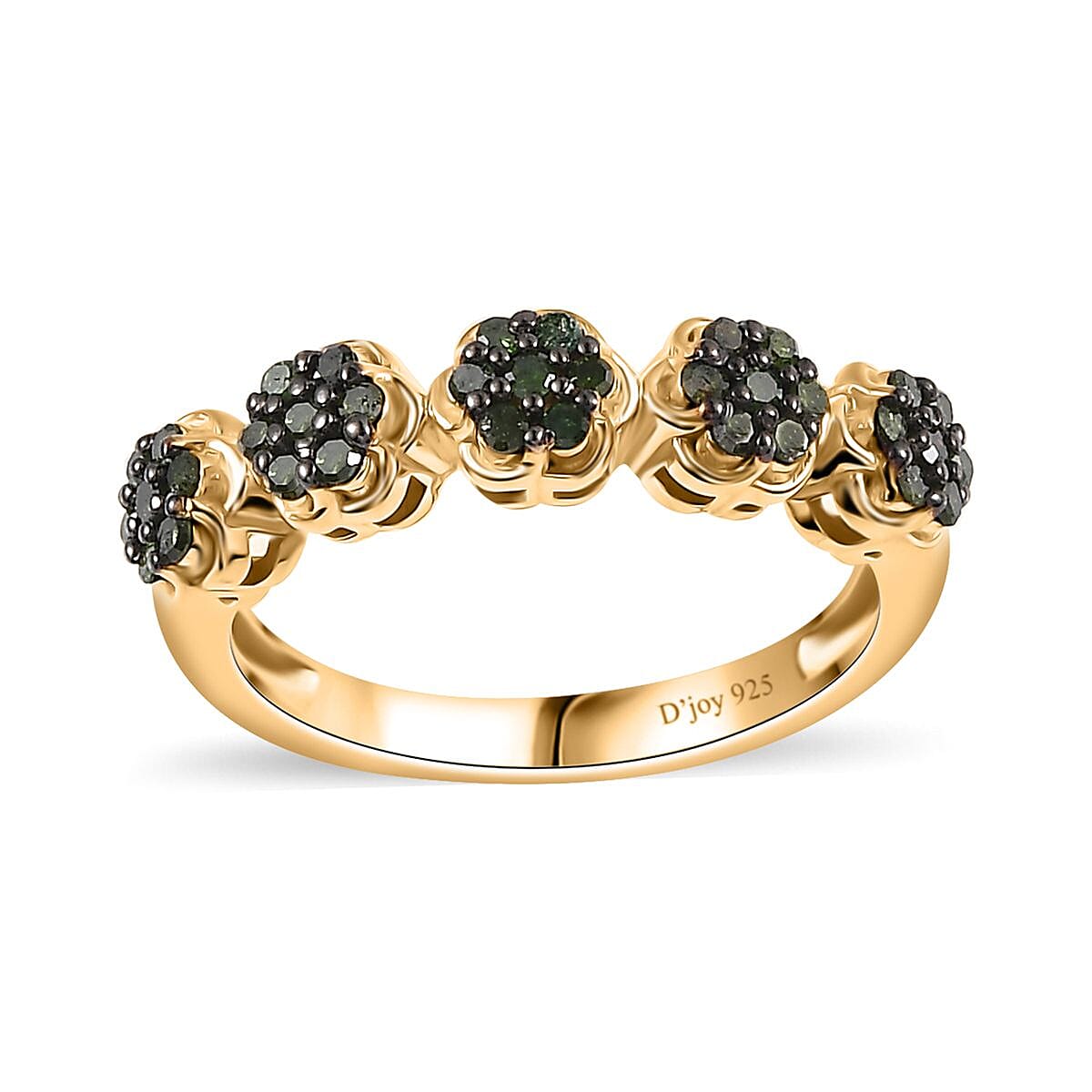 Green Diamond Floral Ring in Vermeil Yellow Gold Over Sterling Silver (Size 10.0) 0.33 ctw