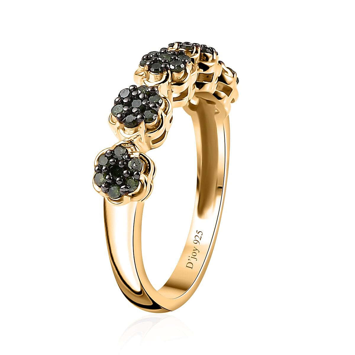 Green Diamond Floral Ring in Vermeil Yellow Gold Over Sterling Silver (Size 10.0) 0.33 ctw