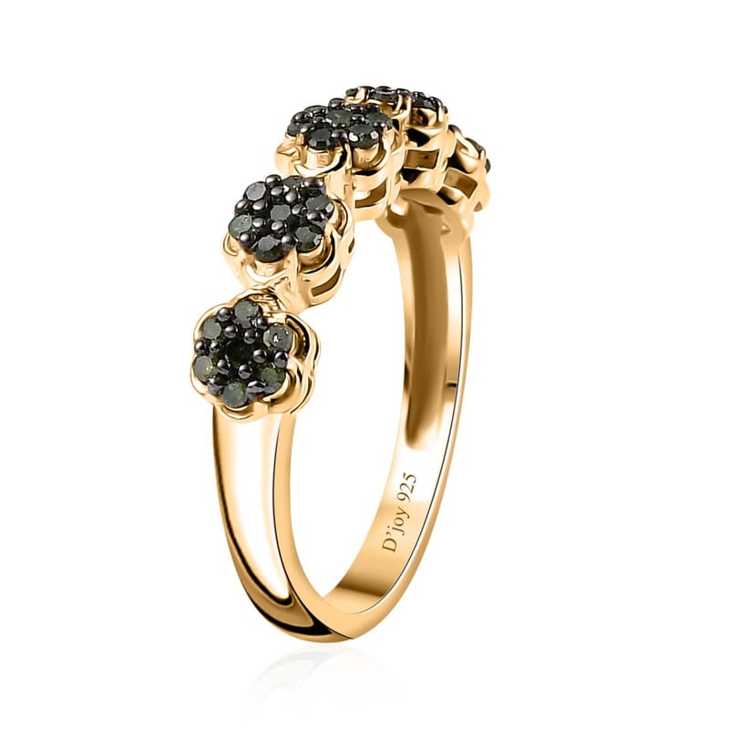 Green Diamond Floral Ring in Vermeil Yellow Gold Over Sterling Silver (Size 10.0) 0.33 ctw