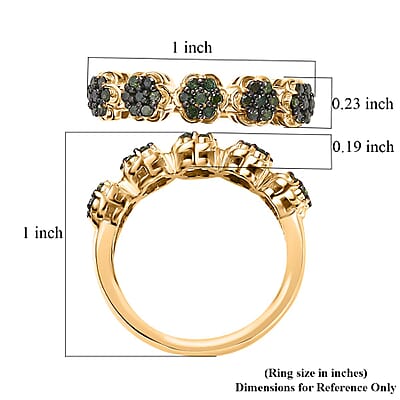 Green Diamond Floral Ring in Vermeil Yellow Gold Over Sterling Silver (Size 10.0) 0.33 ctw