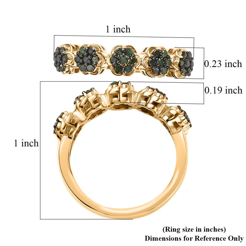 Green Diamond Floral Ring in Vermeil Yellow Gold Over Sterling Silver (Size 10.0) 0.33 ctw