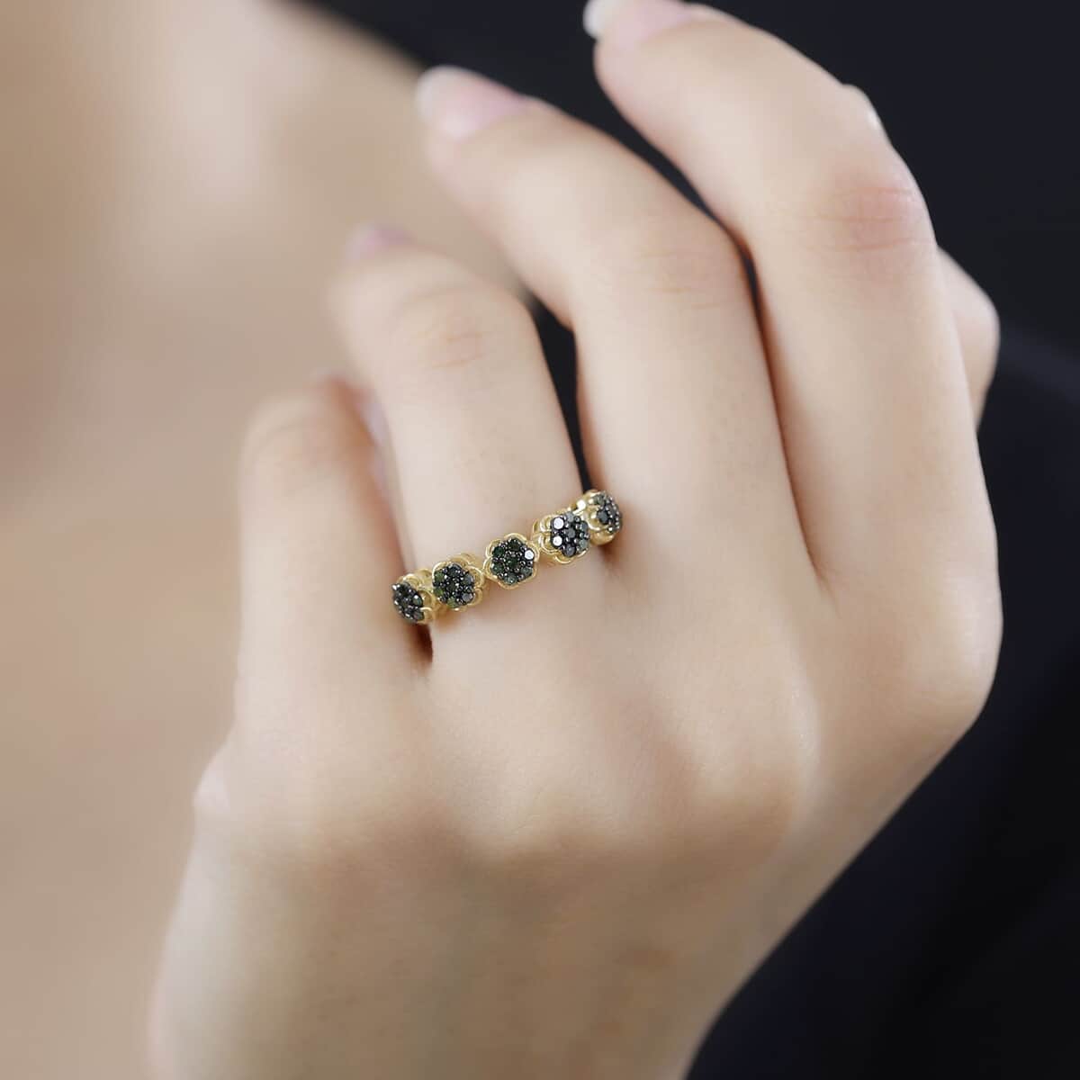 Green Diamond Floral Ring in Vermeil Yellow Gold Over Sterling Silver (Size 6.0) 0.33 ctw image number 2