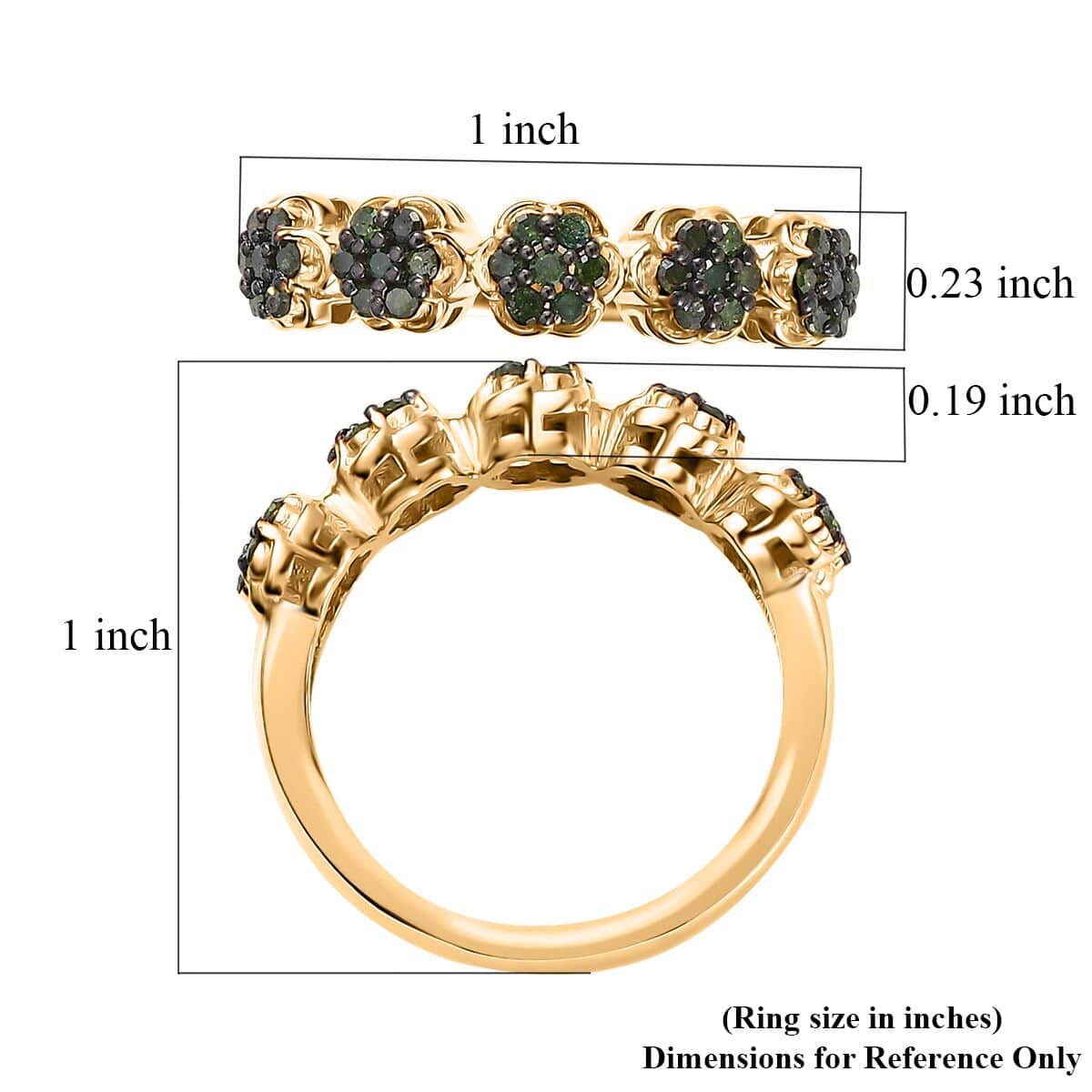 Green Diamond Floral Ring in Vermeil Yellow Gold Over Sterling Silver (Size 6.0) 0.33 ctw image number 5