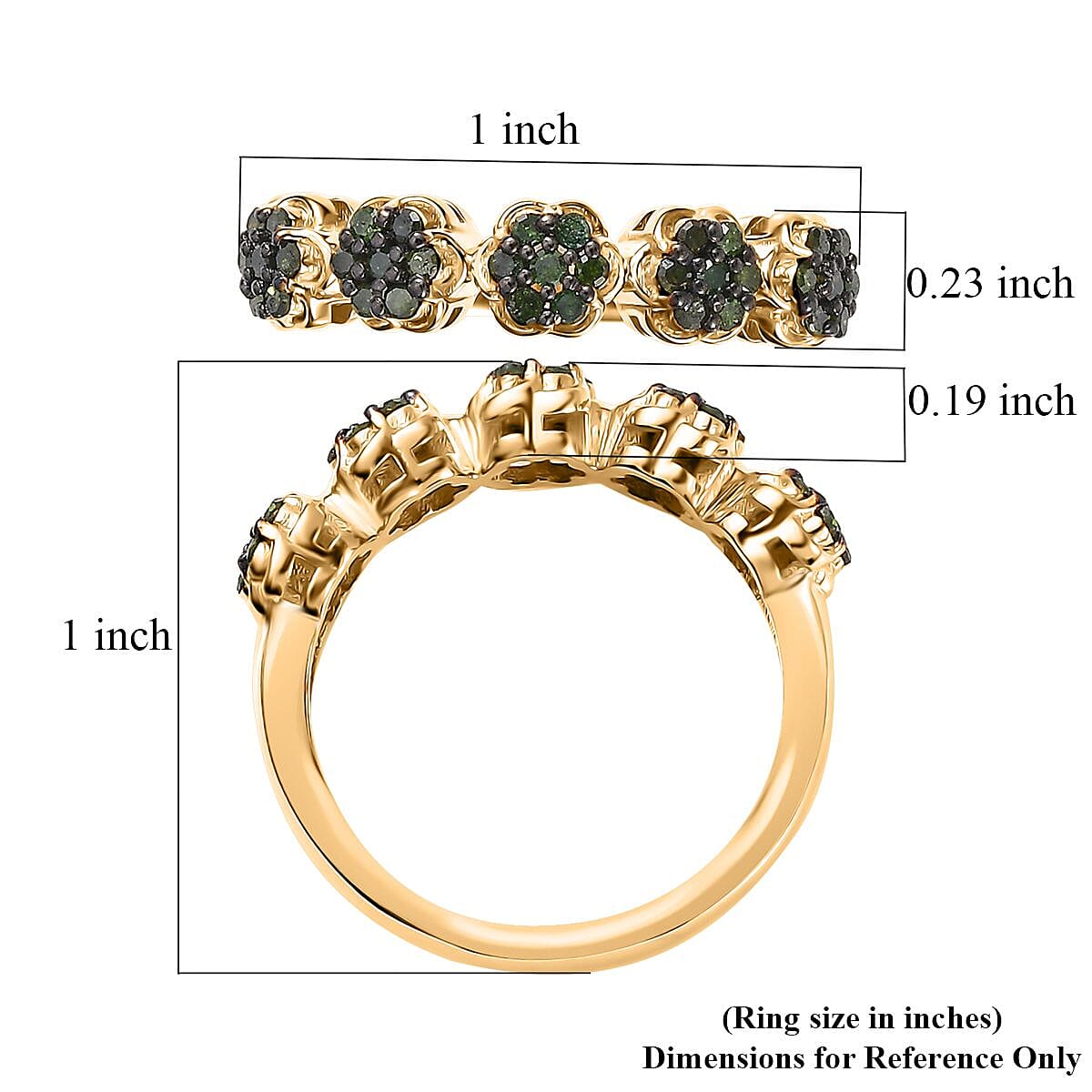 Green Diamond Floral Ring in Vermeil Yellow Gold Over Sterling Silver (Size 7.0) 0.33 ctw image number 5