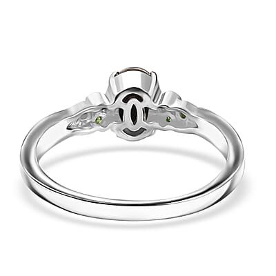Canadian Ammolite and Chrome Diopside Ring in Platinum Over Sterling Silver (Size 10.0) 0.07 ctw