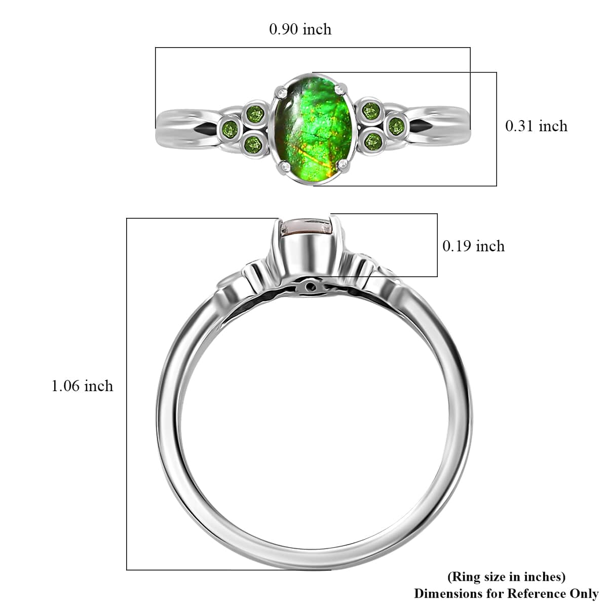 Canadian Ammolite and Chrome Diopside Ring in Platinum Over Sterling Silver (Size 10.0) 0.07 ctw image number 5