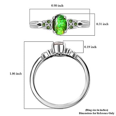 Canadian Ammolite and Chrome Diopside Ring in Platinum Over Sterling Silver (Size 10.0) 0.07 ctw