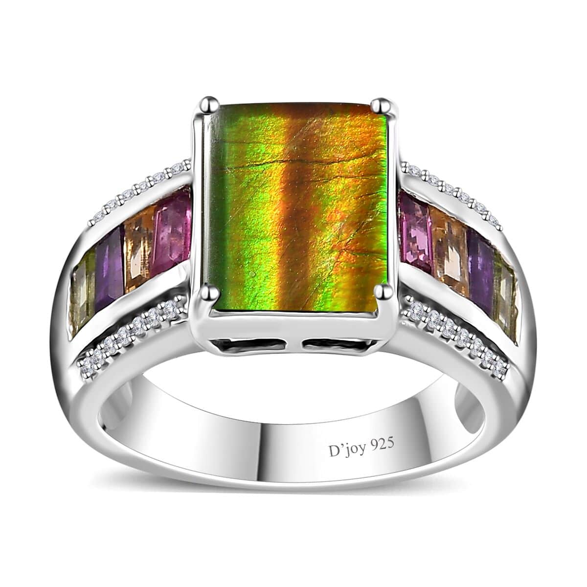 Canadian Ammolite and Multi Gemstone Ring in Platinum Over Sterling Silver (Size 6.0) 1.20 ctw image number 0