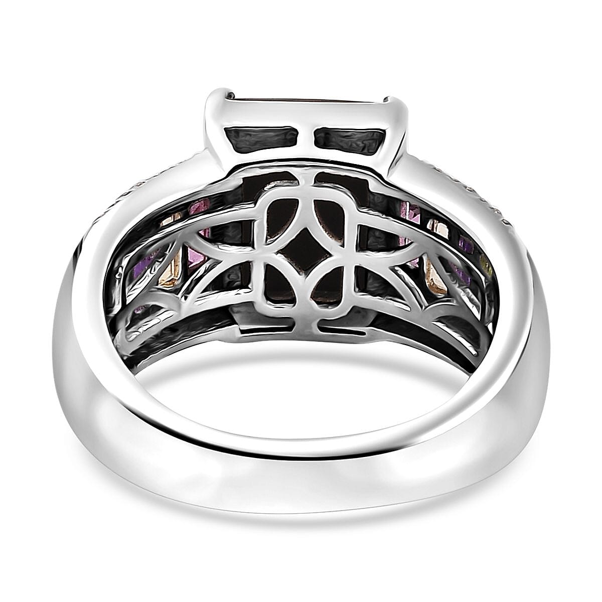 Canadian Ammolite and Multi Gemstone Ring in Platinum Over Sterling Silver (Size 6.0) 1.20 ctw